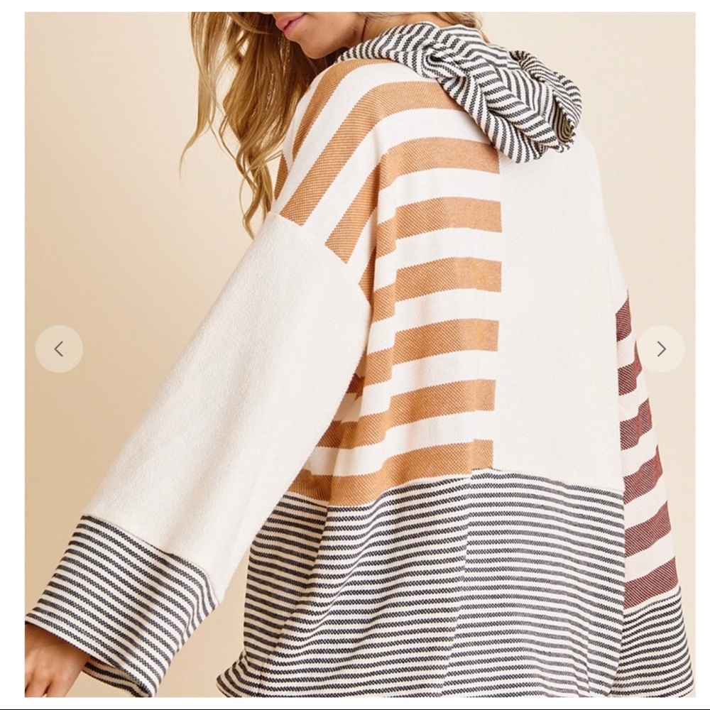 Striped Solid Color Block Contrast Fabulous Hoodie - Picture 3 of 5